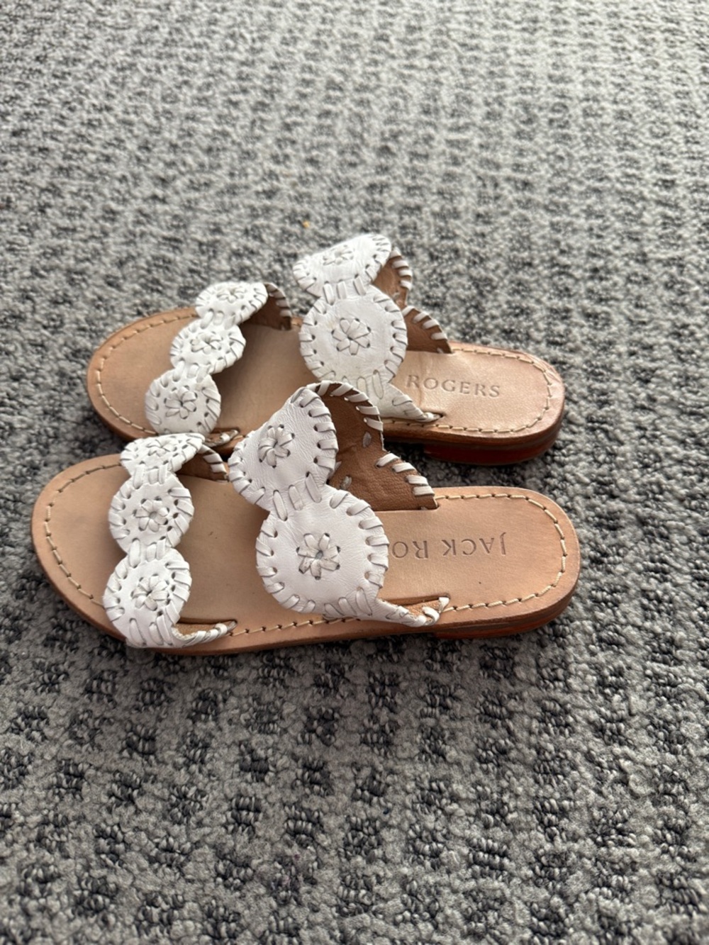 Jack Rogers White Braided Leather Slide Sandals for Kids - Picture 2 of 3